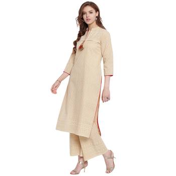 Beige embroidered cotton kurtasandkurtis 3
