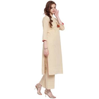 Beige embroidered cotton kurtasandkurtis 4