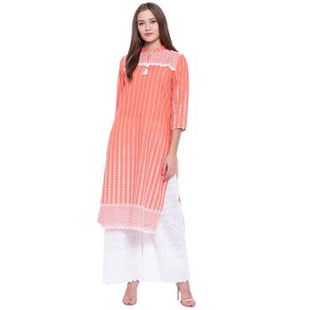 Orange embroidered cotton kurtasandkurtis 1