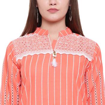 Orange embroidered cotton kurtasandkurtis 5