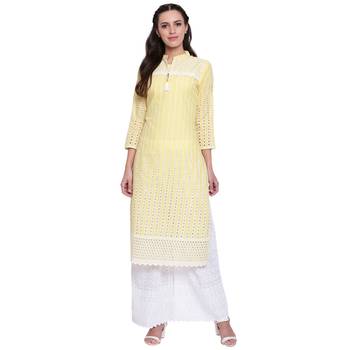 Yellow embroidered cotton kurtasandkurtis 1