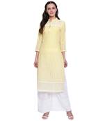 Yellow embroidered cotton kurtasandkurtis