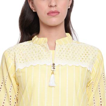 Yellow embroidered cotton kurtasandkurtis 5