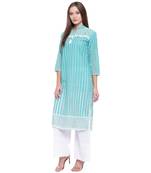 Turquoise embroidered cotton kurtasandkurtis
