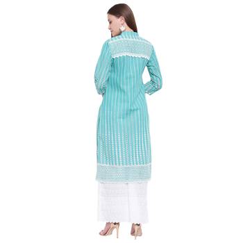 Turquoise embroidered cotton kurtasandkurtis 2