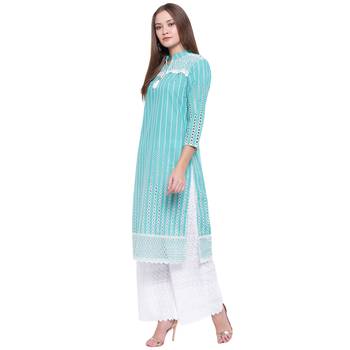 Turquoise embroidered cotton kurtasandkurtis 3