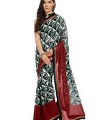Red printed faux georgette saree with blouse