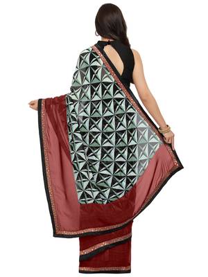 Red printed faux georgette saree with blouse 3