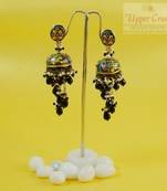Black Onyx Handpainted Peacock Motif Jhumka Earrings