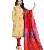 Beige Embroidered Cotton Salwar
