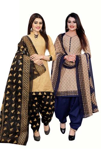 Beige Printed Cotton Salwar