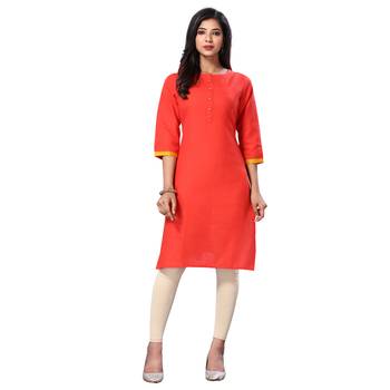 Red plain cotton kurtas-and-kurtis 1