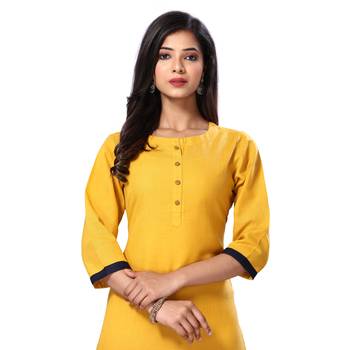 Yellow plain cotton kurtas-and-kurtis 4