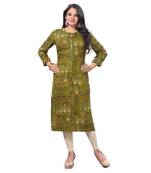 Green printed rayon kurtas-and-kurtis