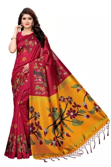 Pink printed art silk saree with blouse