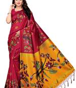 Pink printed art silk saree with blouse