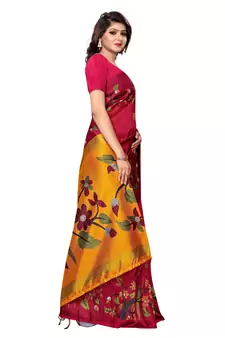 Pink printed silk blend saree with blouse