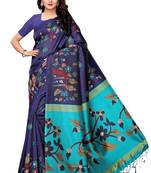 Violet printed art silk saree with blouse