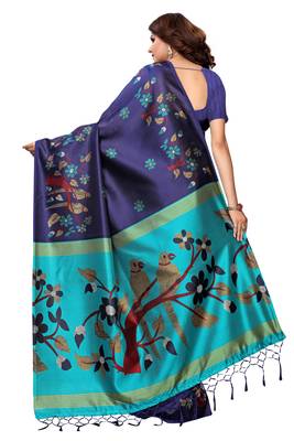 Violet printed art silk saree with blouse 2