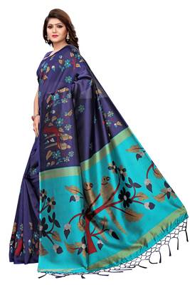 Violet printed art silk saree with blouse 4