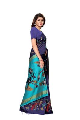 Violet printed art silk saree with blouse 5