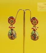 Ruby Handpainted peacock motif kundan jhumka earrings