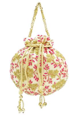 Shree Shyam Products Embroidered Silk Potli Bag With Metal Bead Handle 1