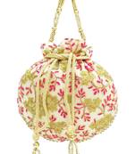 Shree Shyam Products Embroidered Silk Potli Bag With Metal Bead Handle