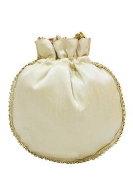 Shree Shyam Products Embroidered Silk Potli Bag With Metal Bead Handle 2