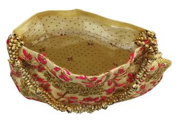 Shree Shyam Products Embroidered Silk Potli Bag With Metal Bead Handle 4
