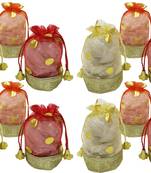 Shree Shyam Products Golden Dot Print Tissue Fabric Potli - 12 Pcs