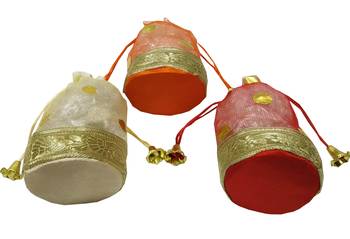 Shree Shyam Products Golden Dot Print Tissue Fabric Potli - 12 Pcs 3