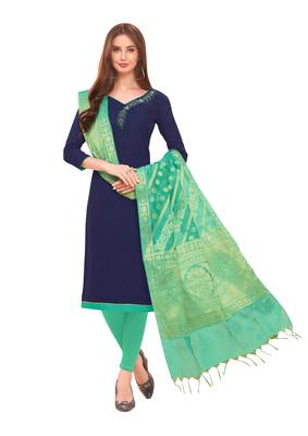 Navy-Blue Hand Embroidery Cotton Salwar 1