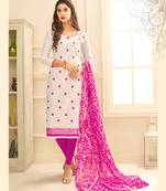 White embroidered pure blended cotton salwar