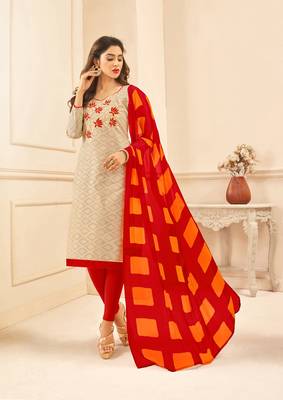 Beige embroidered pure blended cotton salwar 1