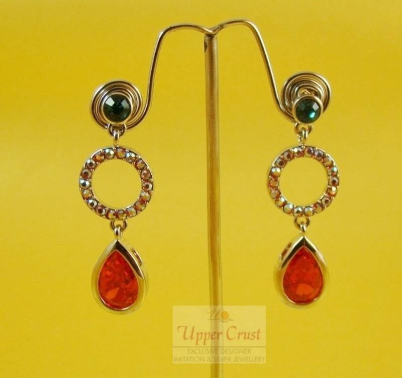 Rhinestone Orange Blue Vintage Fashion Jewellery Earrings