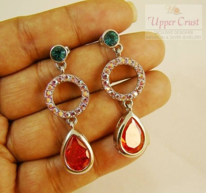 Rhinestone Orange Blue Vintage Fashion Jewellery Earrings
