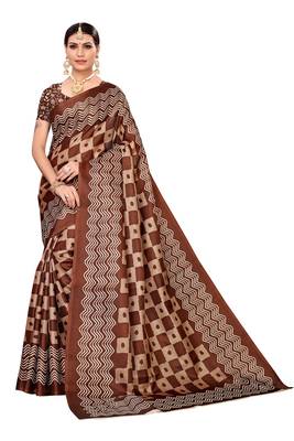 Coffee printed khadi saree with blouse 1