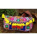 Yellow Colored Tassel All Around Flap Elephant Pattern Kutch Embroidered Banjara Sling Bag WIth Dori Style Sling