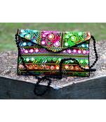 Aari Worked Foil Patched Colorful Banjara Sling Bag With Non Adjustable Dori Pattern 3