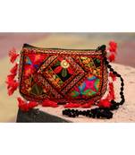 Red Colored Tasseled Maroon Colored Banjara Non Adjustable Sling Bag Pattern 1