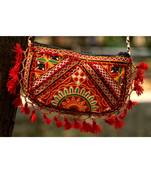 Maroon Colored Tasseled Maroon Colored Base Non Adjustable Banjara Sling Bag Pattern 2