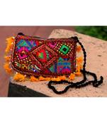 Yellow Colored Tasseled Maroon Colored Base Non Adjustable Banjara Sling Bag