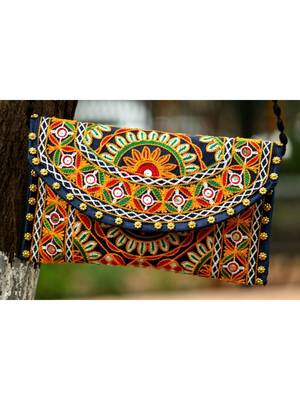 Multicolored Kutch Embroidered Flower Pattern Banjara Sling Bag WIth Dori Style Sling Pattern 1 1