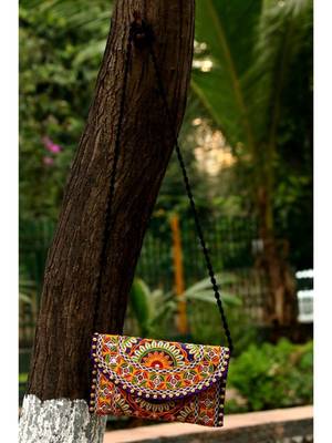 Multicolored Kutch Embroidered Flower Pattern Banjara Sling Bag WIth Dori Style Sling Pattern 3 3