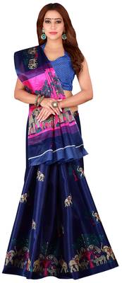 Blue printed art silk saree with blouse 1