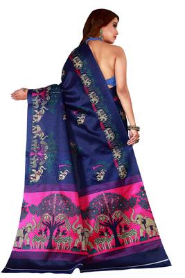 Blue printed art silk saree with blouse 2