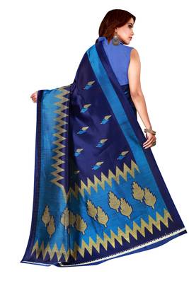 Blue printed art silk saree with blouse 2
