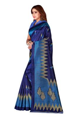 Blue printed art silk saree with blouse 3