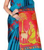 Blue printed art silk saree with blouse
